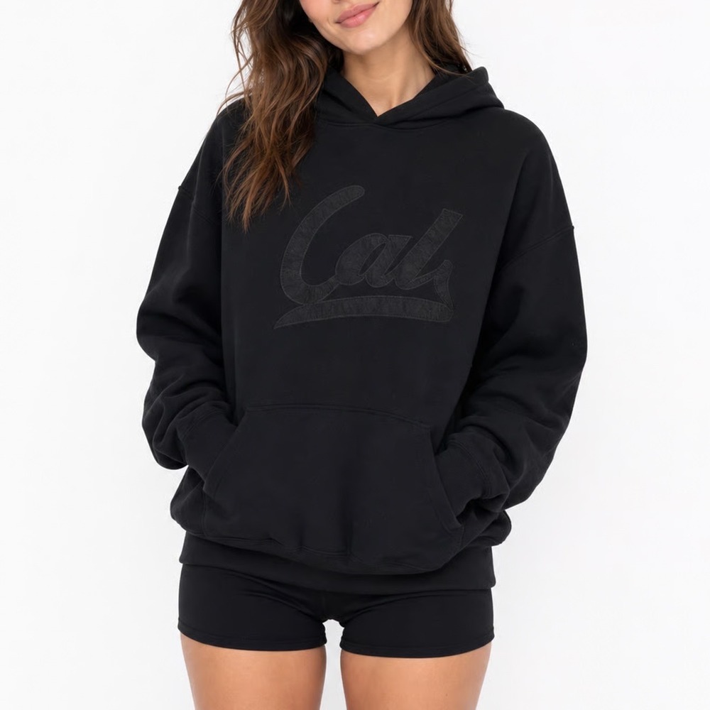 Original Deluxe Cal Black Tonal Script Hoodie Mens Large Pullover